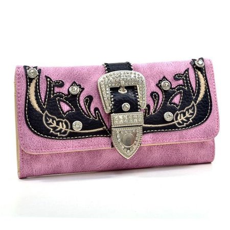 RITZ Ritz WB50-PK Western Rhinestone Bling Floral Buckle Trifold Wallet - Pink WB50-PK